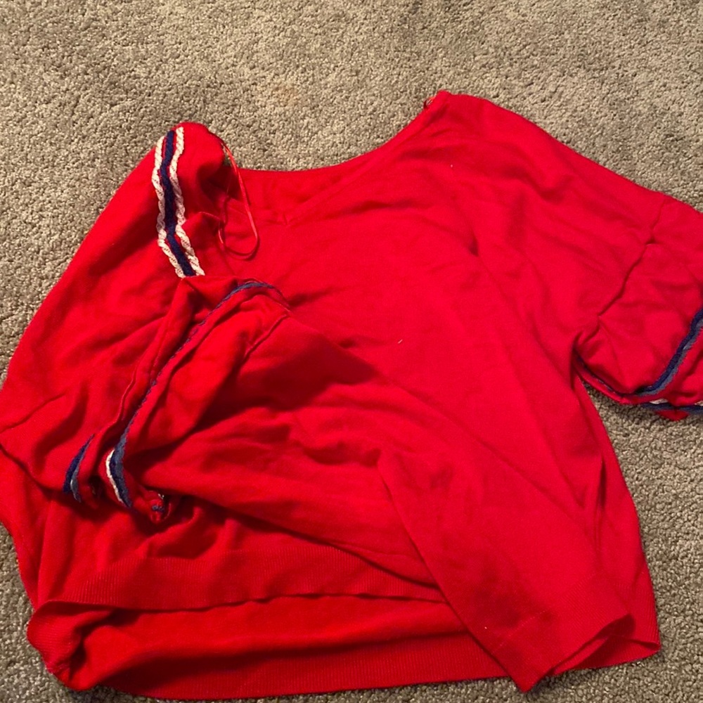 Red white and blue cropped sweater